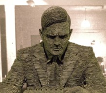 Artist Stephen Kettle's stacked slate sculpture of Alan Turing.